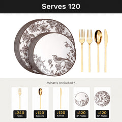 Rustik Deluxe Set | Plates & Gold Cutlery | Serves 120
