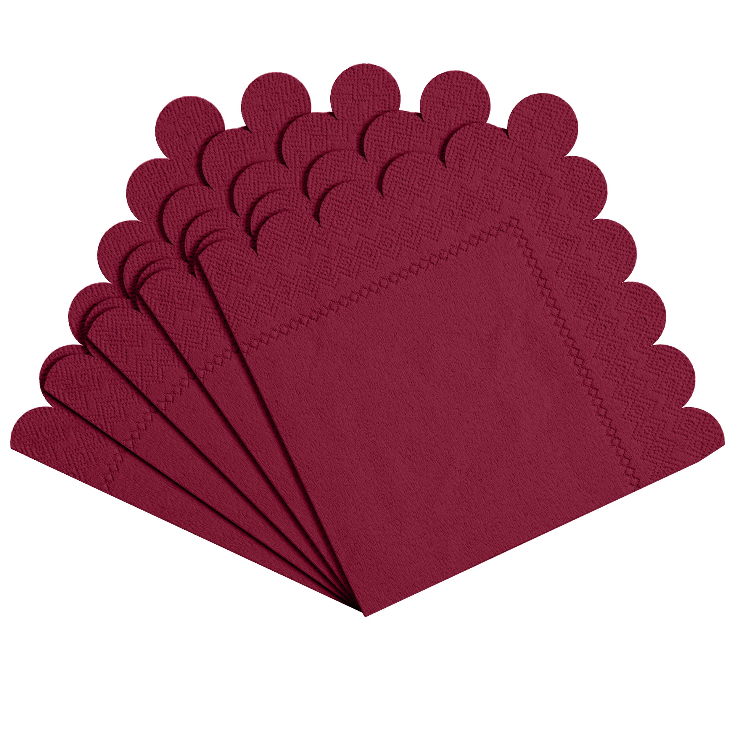 Burgundy Scallop Beverage Napkins | 100 Count