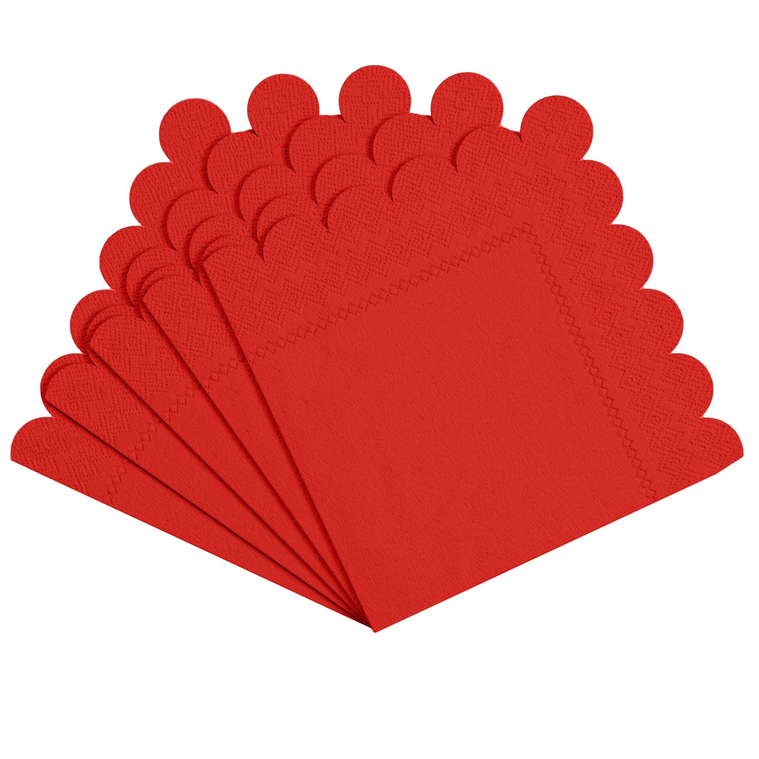 Red Scallop Beverage Napkins | 100 Count