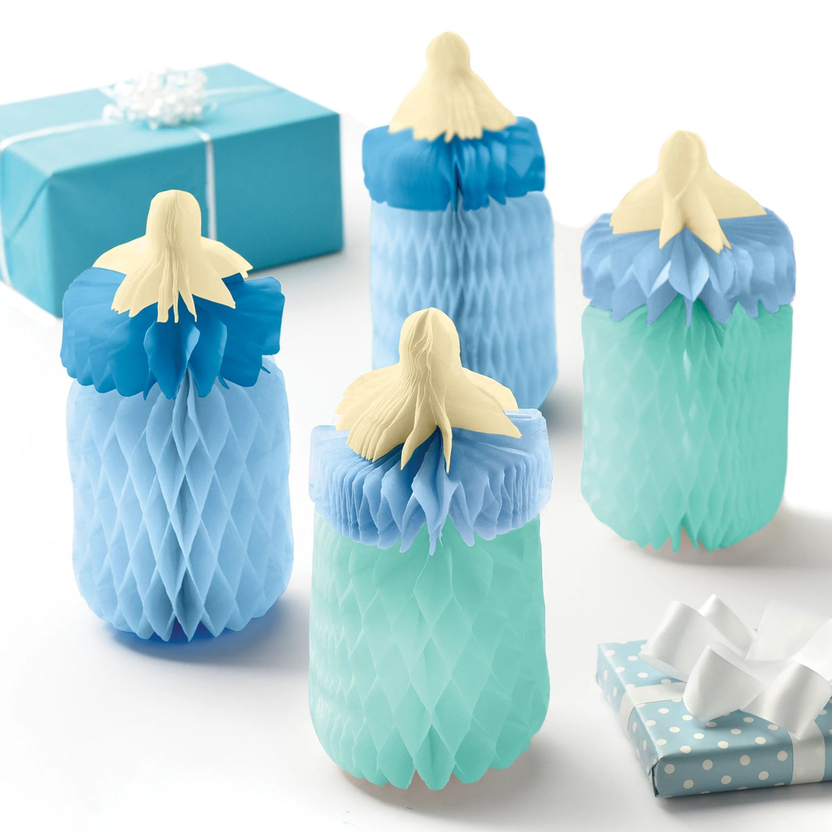 Blue Honeycomb Baby Bottle Centerpiece Kit, 4-pk - Case of 48
