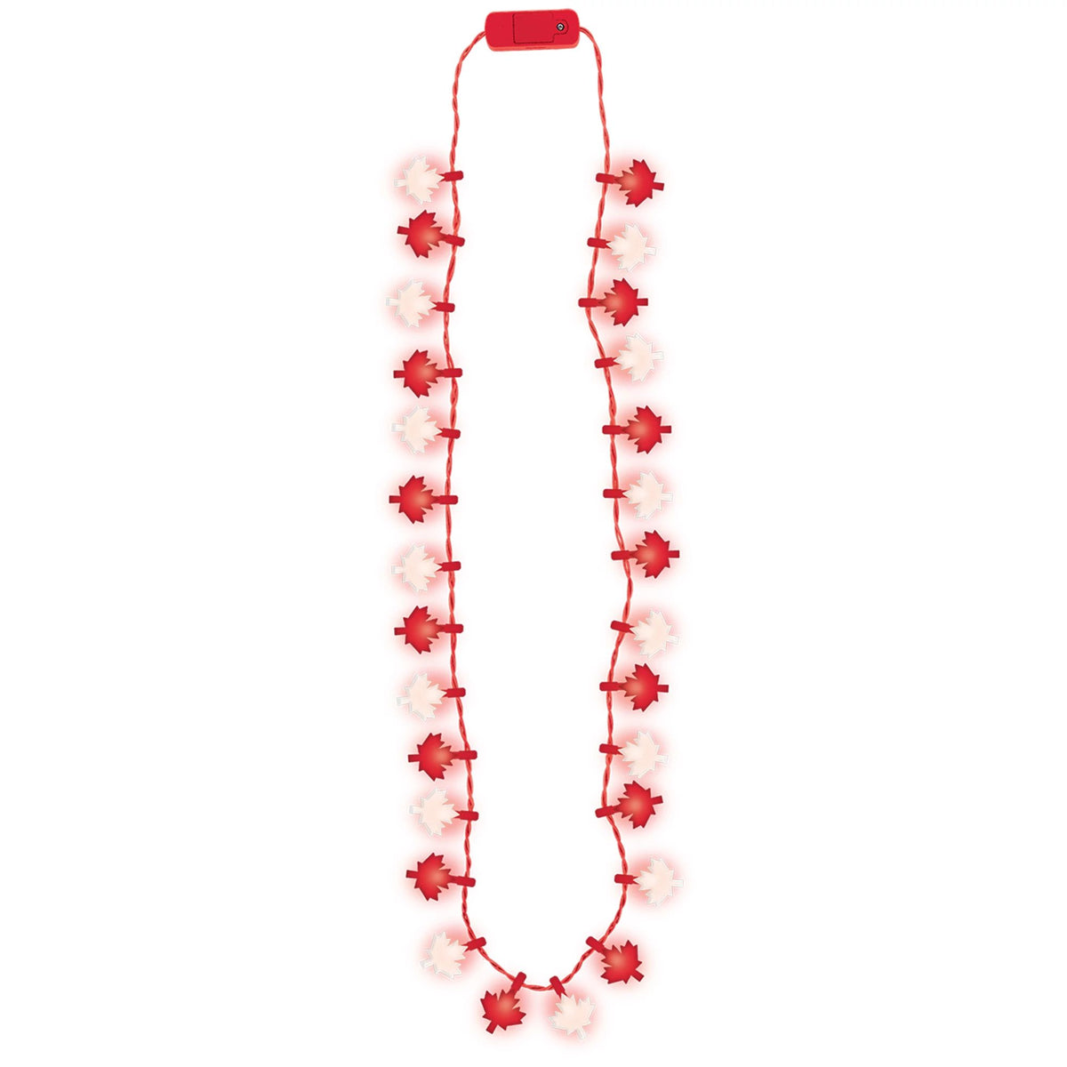 Light-Up Maple Leaf Necklace, Red/White, One Size, Canada Day - Pack of 12