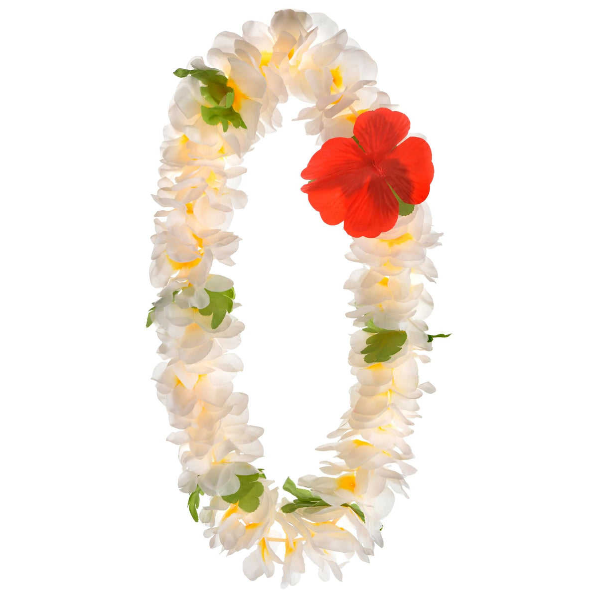 Plumeria Flower Lei Wearable, White/Red, One Size, for Summer Party - Pack of 2