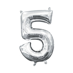 Silver Metallic Number 5 Foil Balloon - Pack of 5