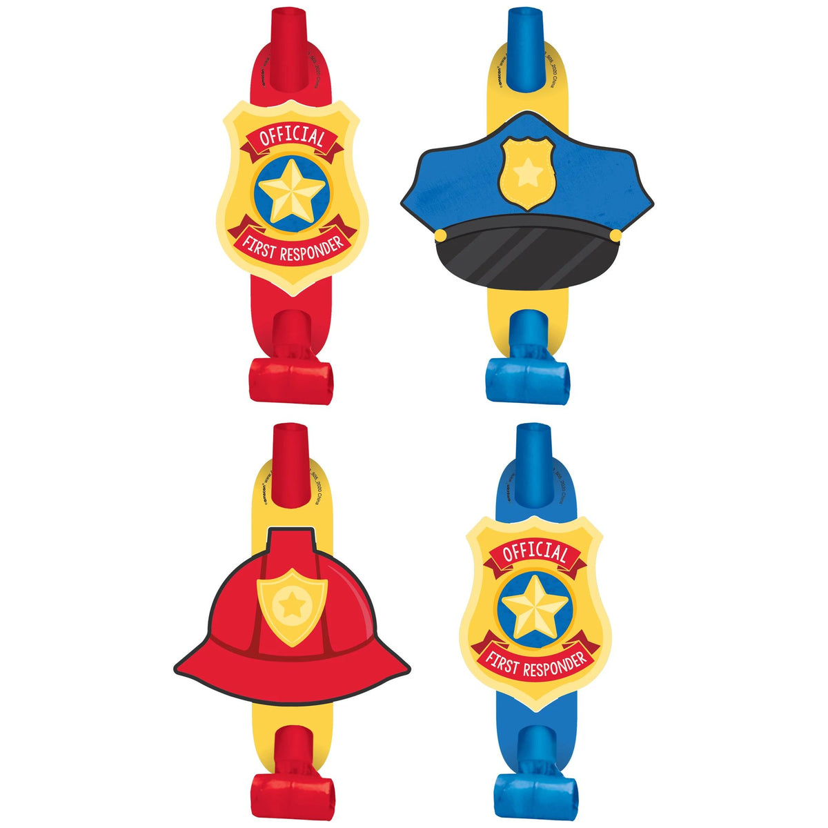 First Responders Blowout Noisemakers, Red/Blue, 5-inch, 8-pk - Case of 72