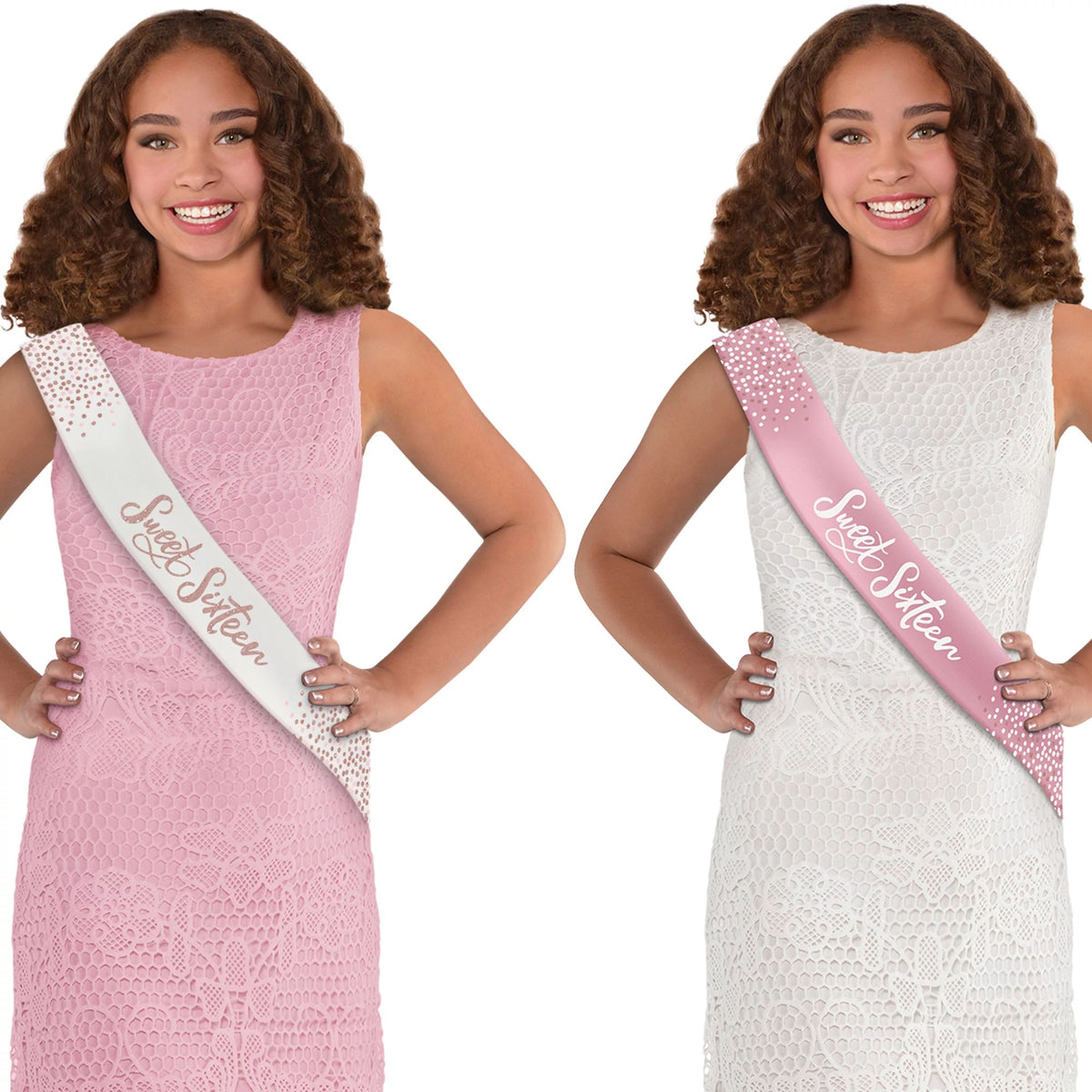 Sweet Sixteen Reversible Sash, Black/Pink/Gold, One Size - Case of 30