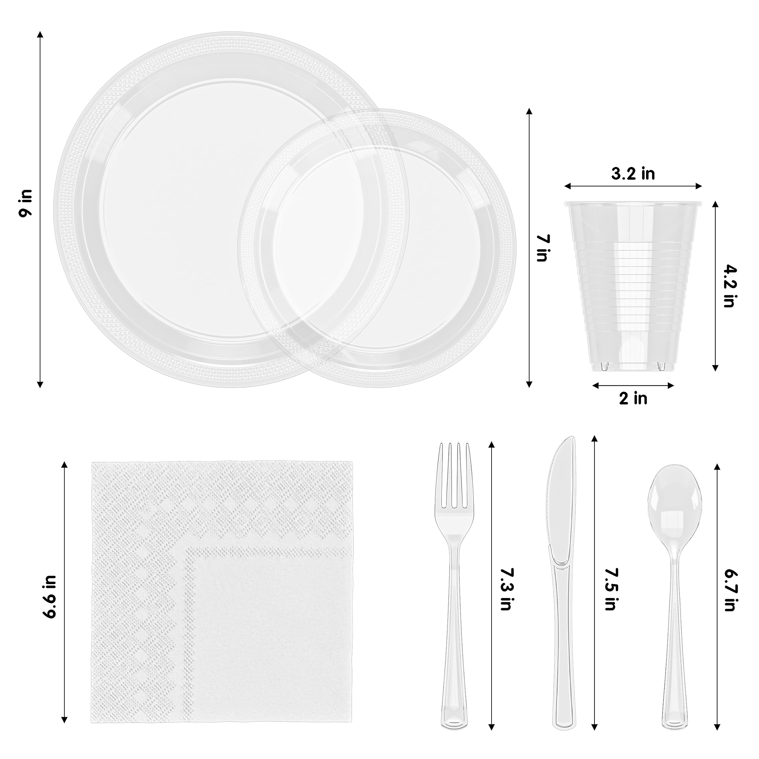 350 Pcs Clear Plastic Disposable Tableware Set