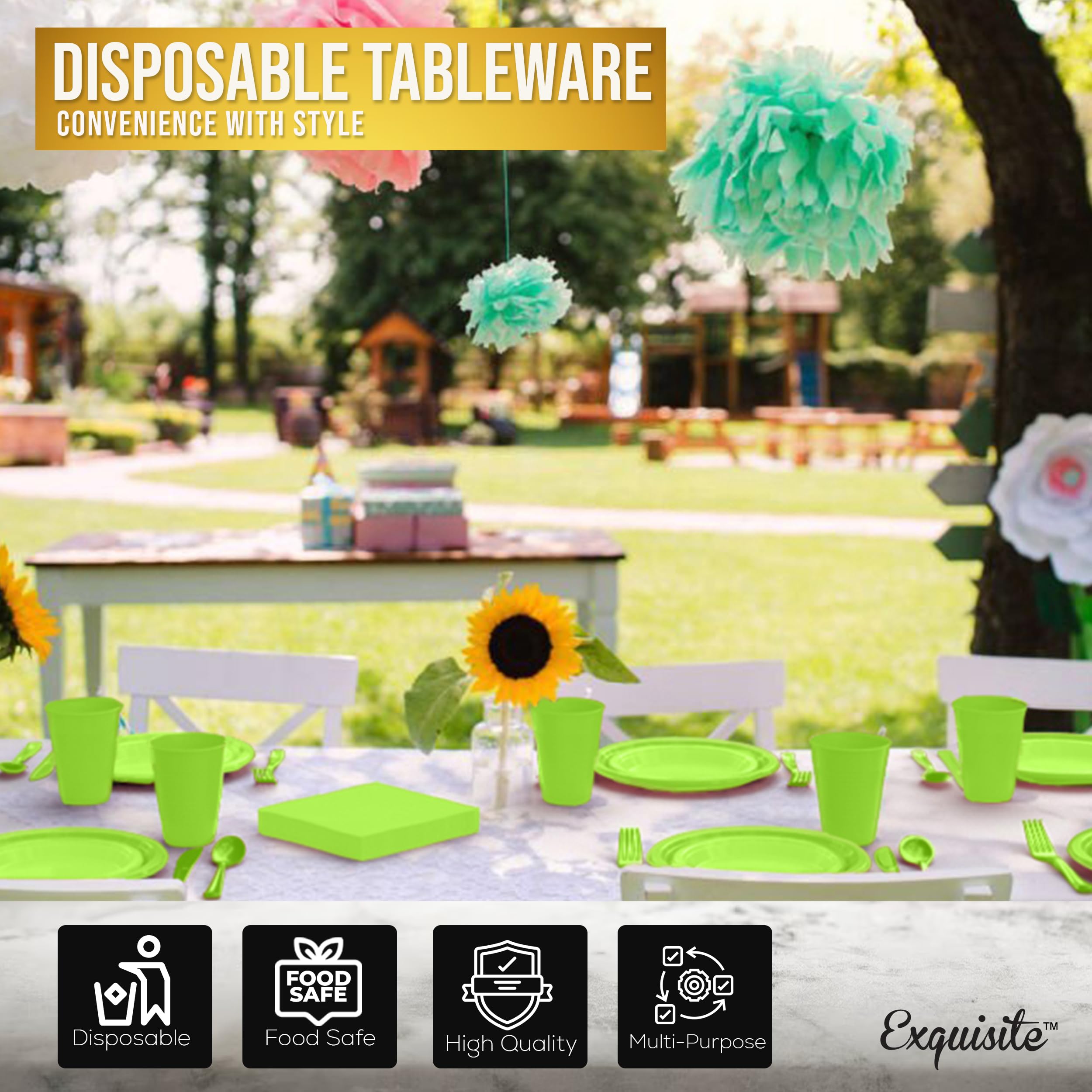 350 Pcs Lime Green Plastic Disposable Tableware Set