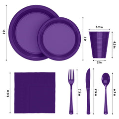 350 Pcs Purple Plastic Disposable Tableware Set