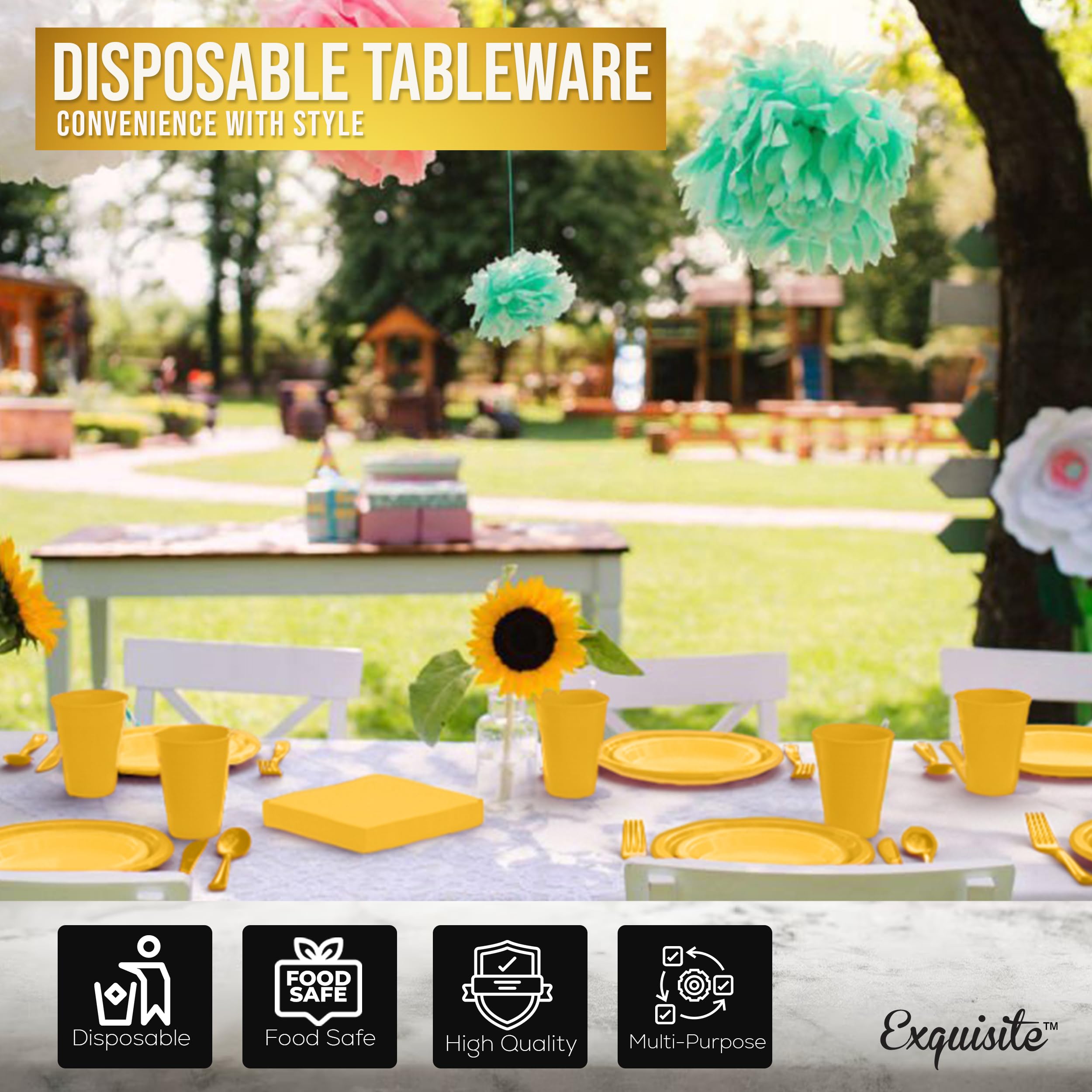 350 Pcs Yellow Disposable Tableware Set