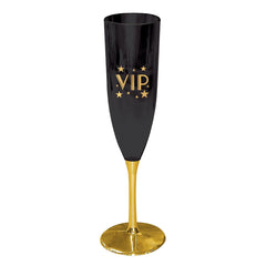 VIP Champagne Flutes, Plastic, Black/Gold, 5-oz, 4-ct - Pack of 6