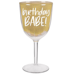 "Birthday Babe" Reusable Plastic Goblet Cup, Gold, 26 oz, 6-ct - Case of 24