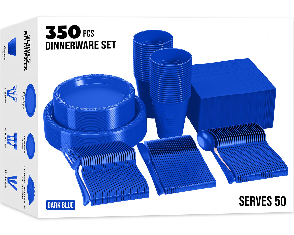 350 Pcs Dark Blue Plastic Disposable Tableware Set