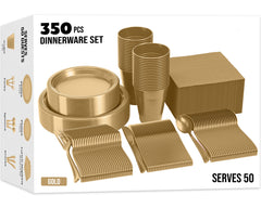 350 Pcs Gold Plastic Disposable Tableware Set