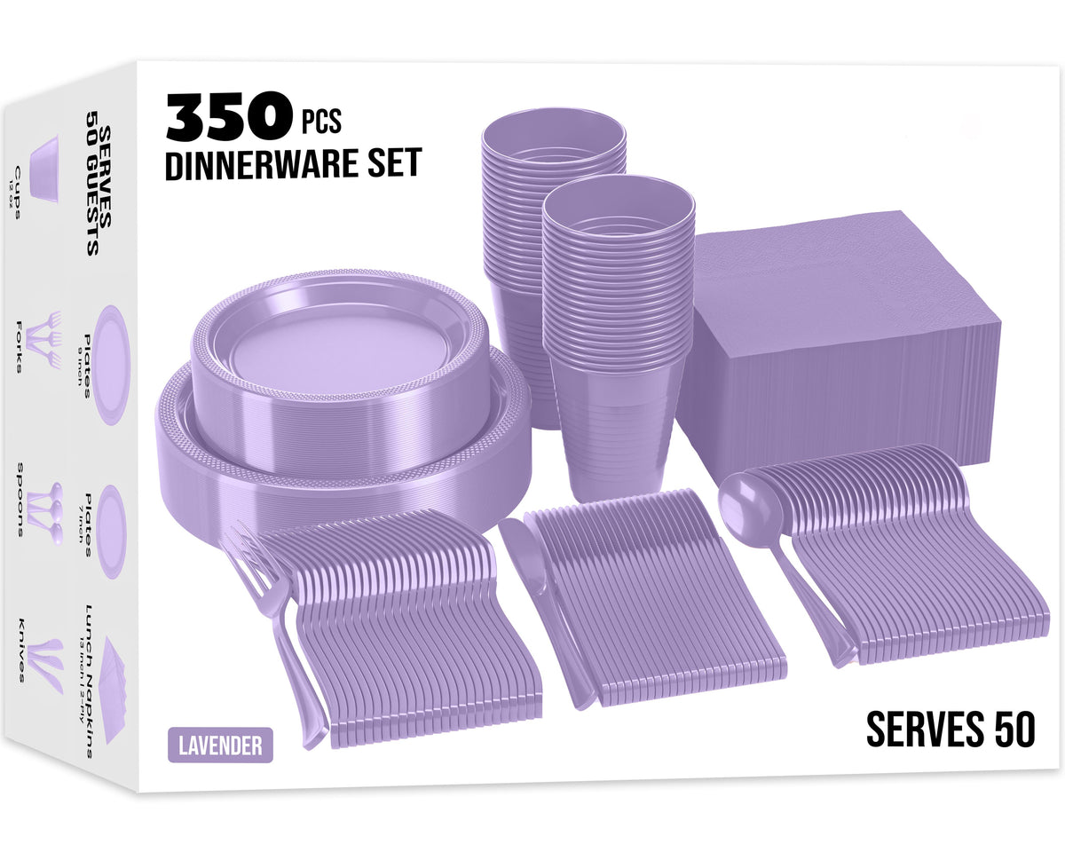 350 Pcs Lavender Plastic Disposable Tableware Set