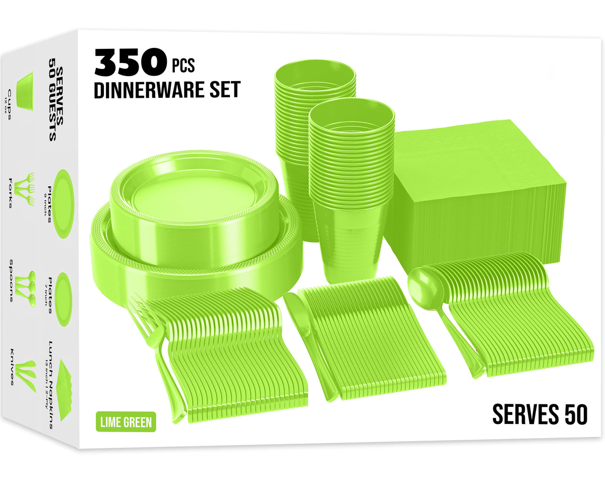 350 Pcs Lime Green Plastic Disposable Tableware Set