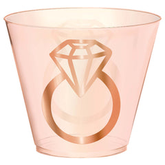 Plastic Tumbler Cups, Rose Gold Diamond Ring, 9-ounce, 30-ct - Case of 24