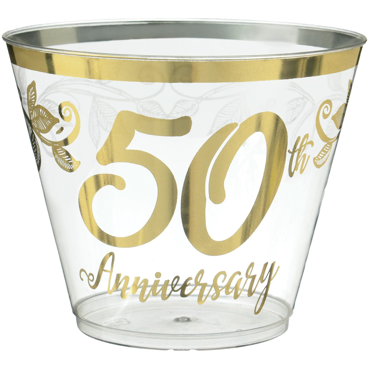 50th Anniversary Plastic Tumbler Cups, Clear/Gold, 9-oz, 30-ct - Pack of 6