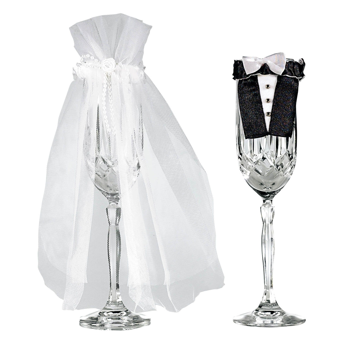 Bride & Groom Champagne Drink Markers, Black/White, 9 inch, 2-ct - Case of 50