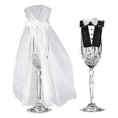 Bride & Groom Champagne Drink Markers, Black/White, 9 inch, 2-ct - Case of 50