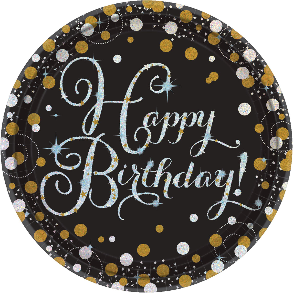 Sparkling Celebration Birthday Paper Plates, Black/Gold/Silver, 9 inch, 8-ct - Pack of 2