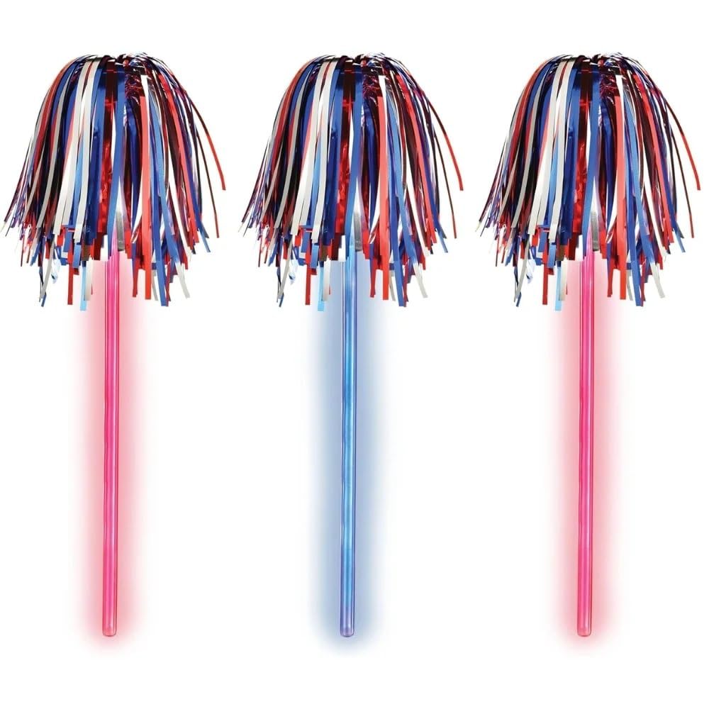 Patriotic Glow Pom Pom - Wearable Party Accessory, 3-pcs - Pack of 2