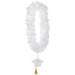 White Graduation Celebration Lei Necklace - Pack of 6