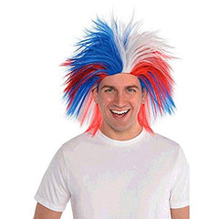 Colorful Crazy Red, White, and Blue Team Spirit Wig - Pack of 3