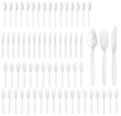 White Plastic Cutlery Assortment - 64 Count - Case of 12