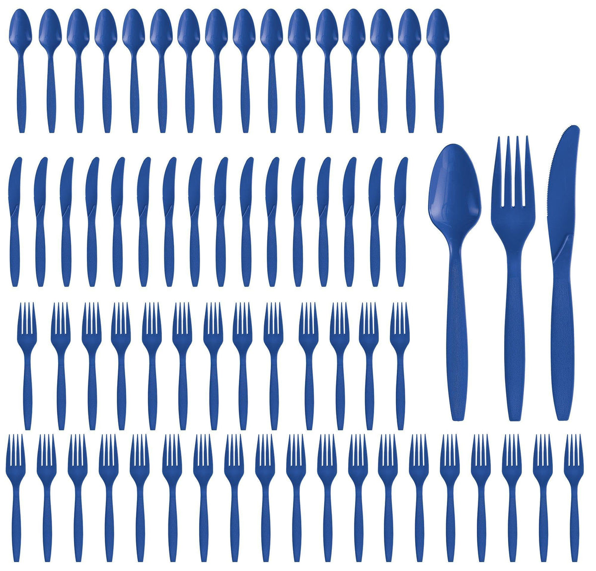 Royal Blue Plastic Cutlery Set - 64 Pieces - Pack of 4