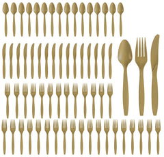 Gold Plastic Cutlery Set - 64 Piece Assortment - Pack of 4