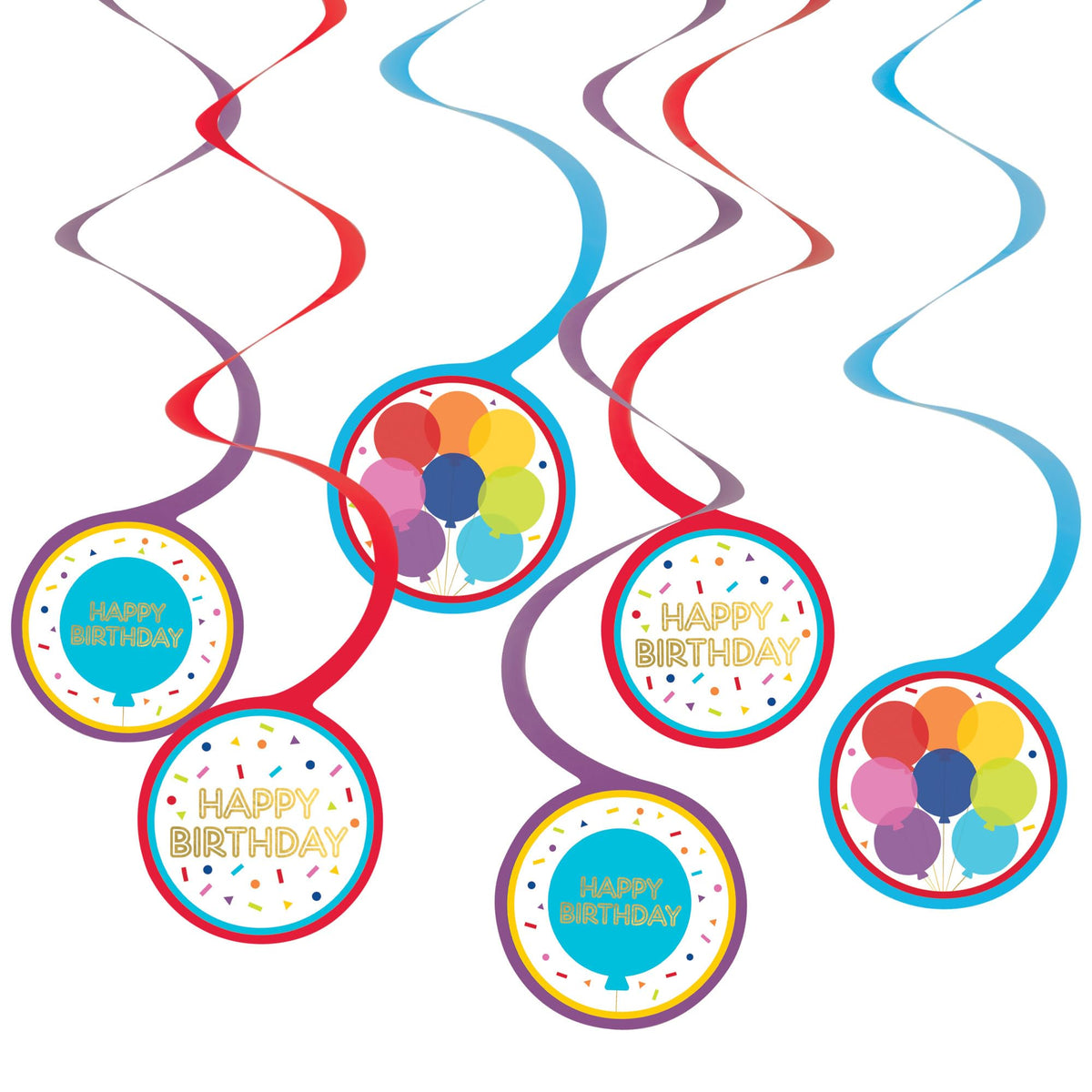 Vibrant Metallic Spiral Rainbow Hanging Decorations, 9-pcs - Case of 8