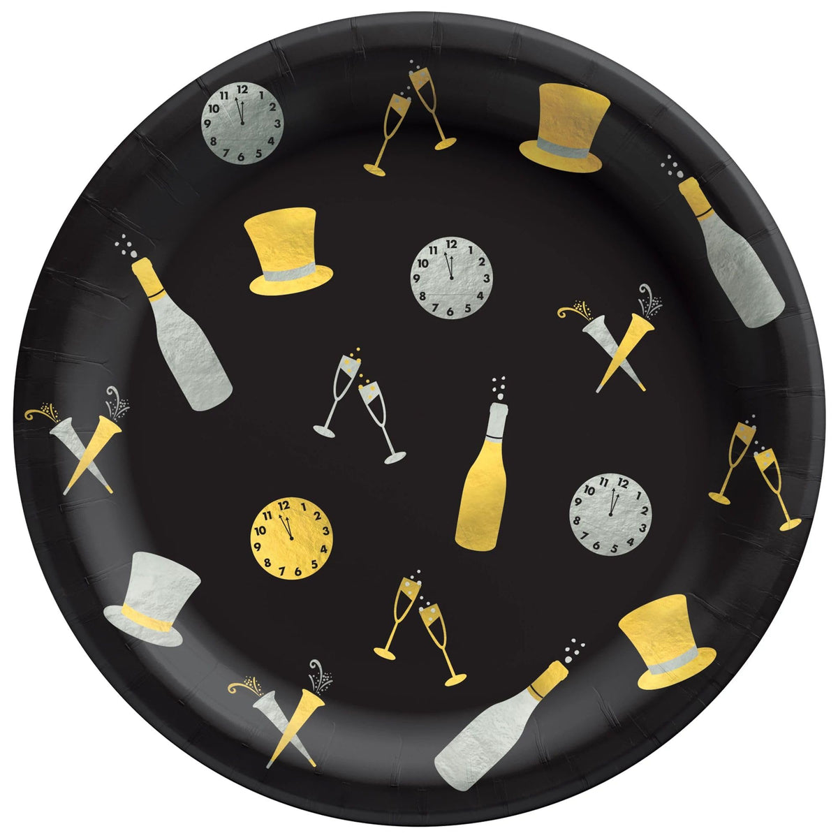 Bubbly This Way New Year's Eve 6.75-inch Round Paper Plates, 50-ct - Case of 6