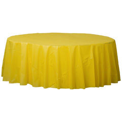Yellow Sunshine Round Plastic Table Cover - 84 - Pack of 6