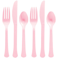 New Pink Heavy-Duty Plastic Cutlery Set - 24 Count - Pack of 12