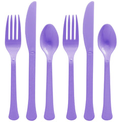 Vibrant Purple Plastic Cutlery Set - Assorted - Case of 6