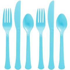 Caribbean Blue Assorted Plastic Cutlery Set - Case of 6