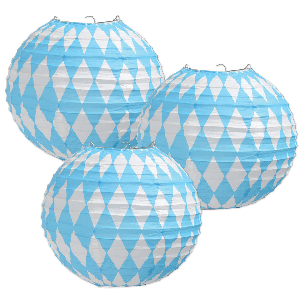 Blue and White Paper Lanterns - Set of 3 - Pack of 2