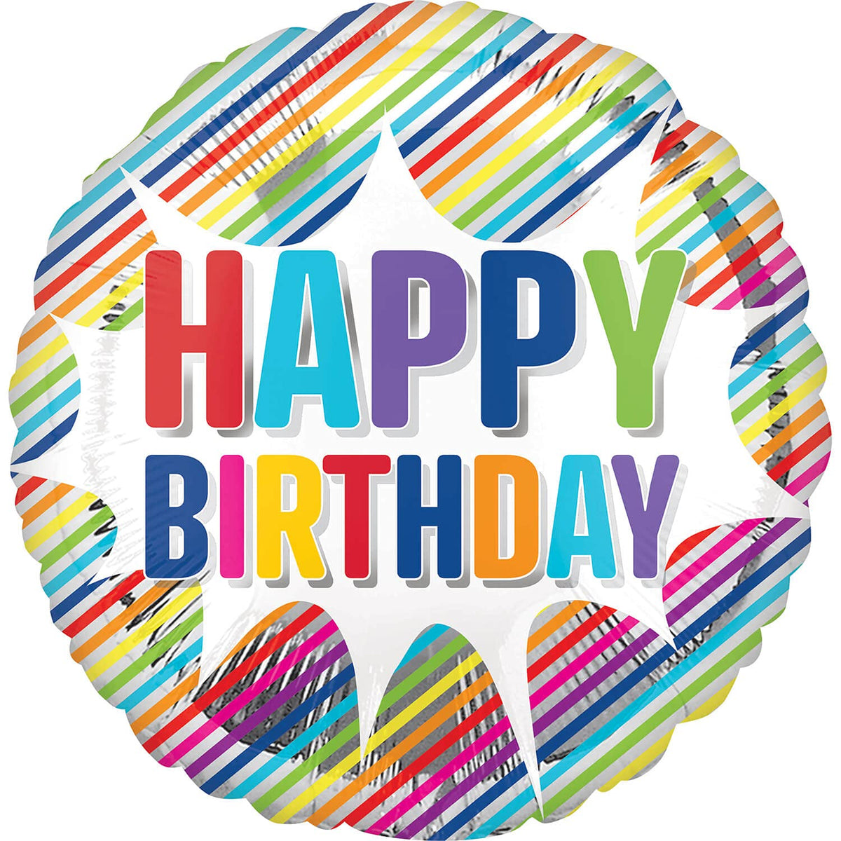 Striped Burst Happy Birthday Foil Balloon - Pack of 10