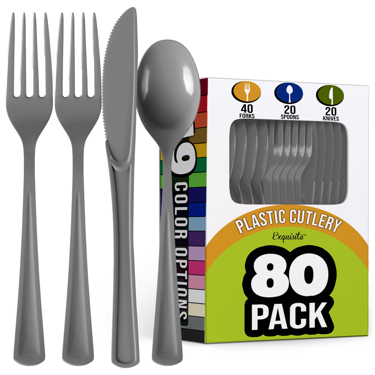 Heavyweight Assorted Medium Cutlery Set - Solid Colors - Case of 24