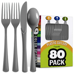 Heavyweight Assorted Medium Cutlery Set - Solid Colors - Case of 24