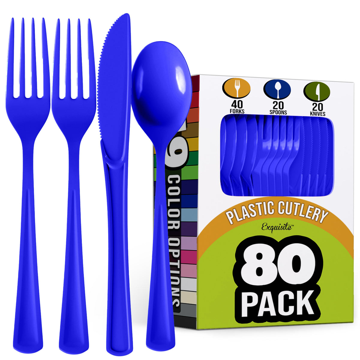 Royal Blue Heavyweight Plastic Cutlery Assortment, 80-pcs - Case of 24
