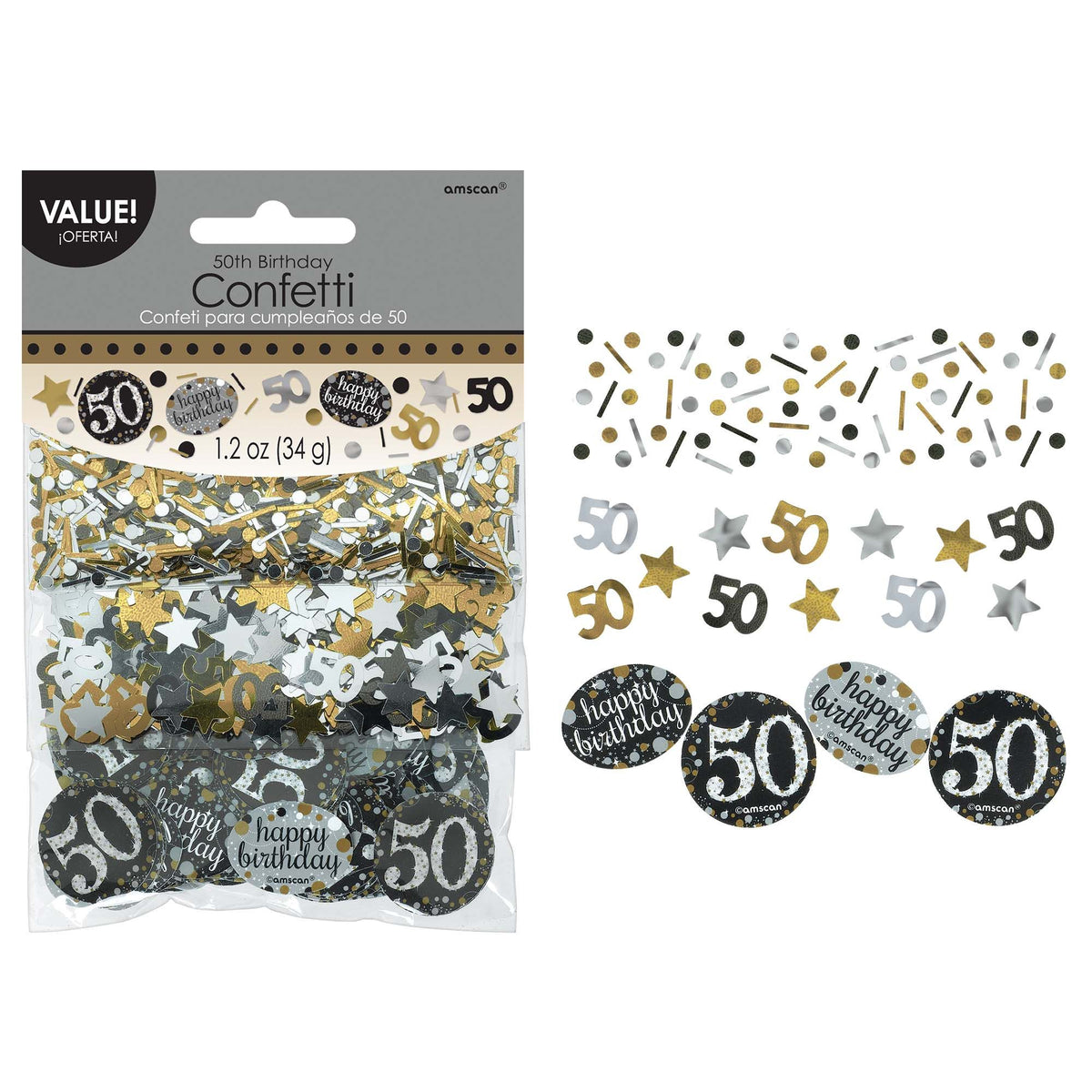 Sparkling Celebration 50 Happy Birthday Confetti, Black/Silver/Gold, 1.2-oz. - Pack of 2
