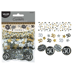 Sparkling Celebration 50 Happy Birthday Confetti, Black/Silver/Gold, 1.2-oz. - Pack of 12