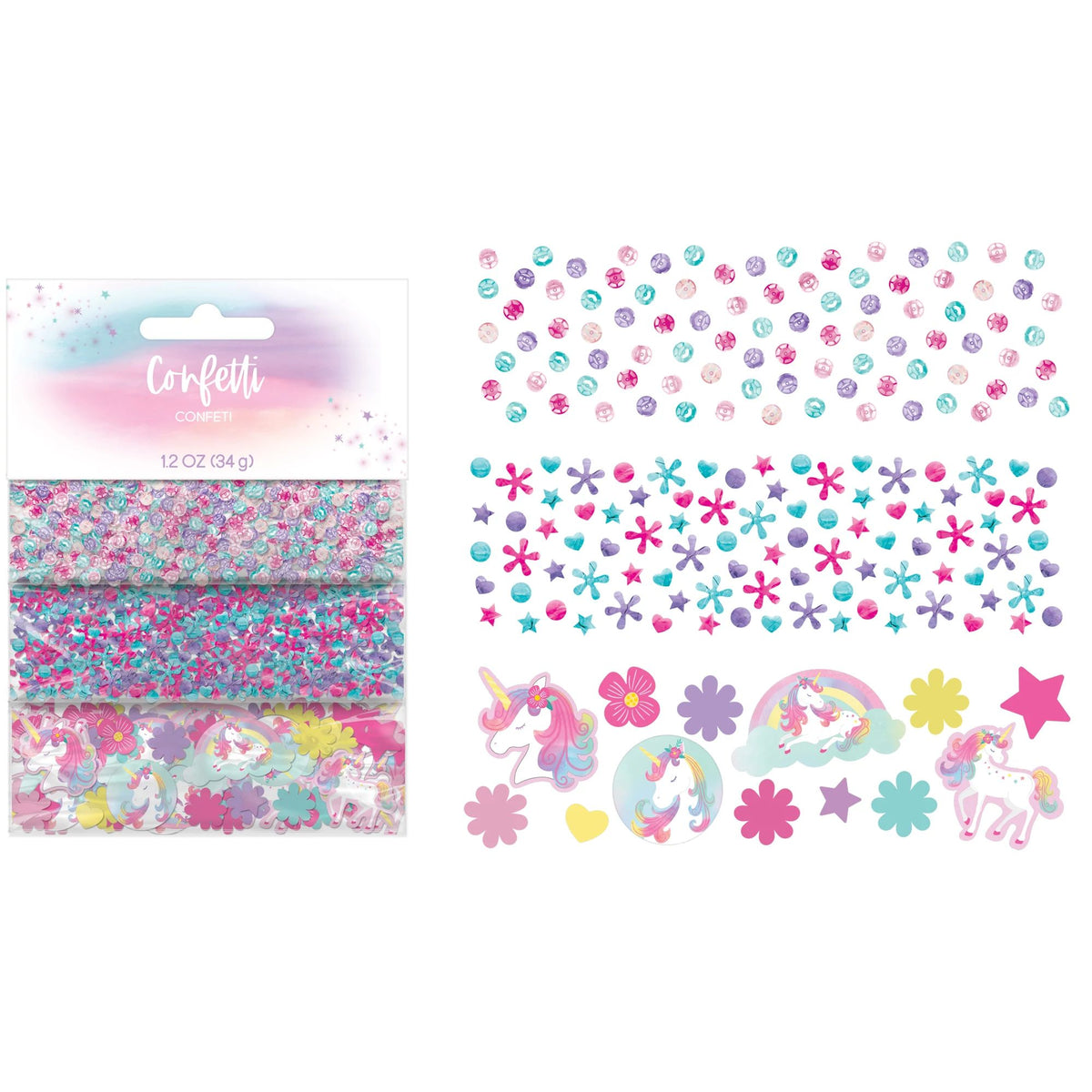 Unicorn Flower & Hearts Confetti, Pink/Purple/Blue, 1.2-oz. - Pack of 12