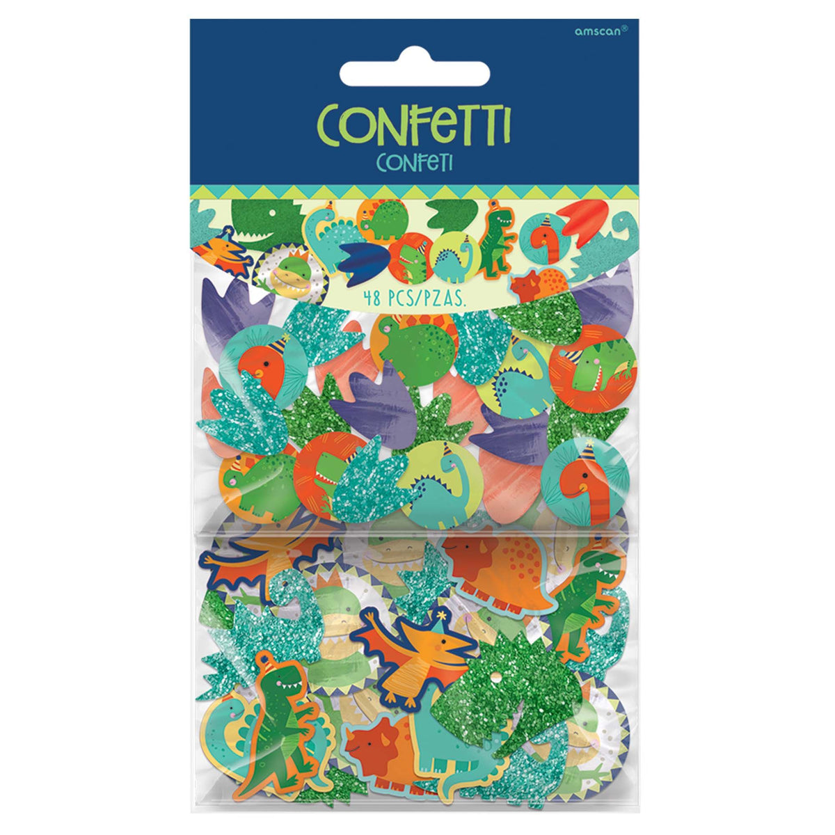 Dino-Mite Dinosaur Giant Confetti, Green/Orange, 3 inch, 48-ct - Case of 48