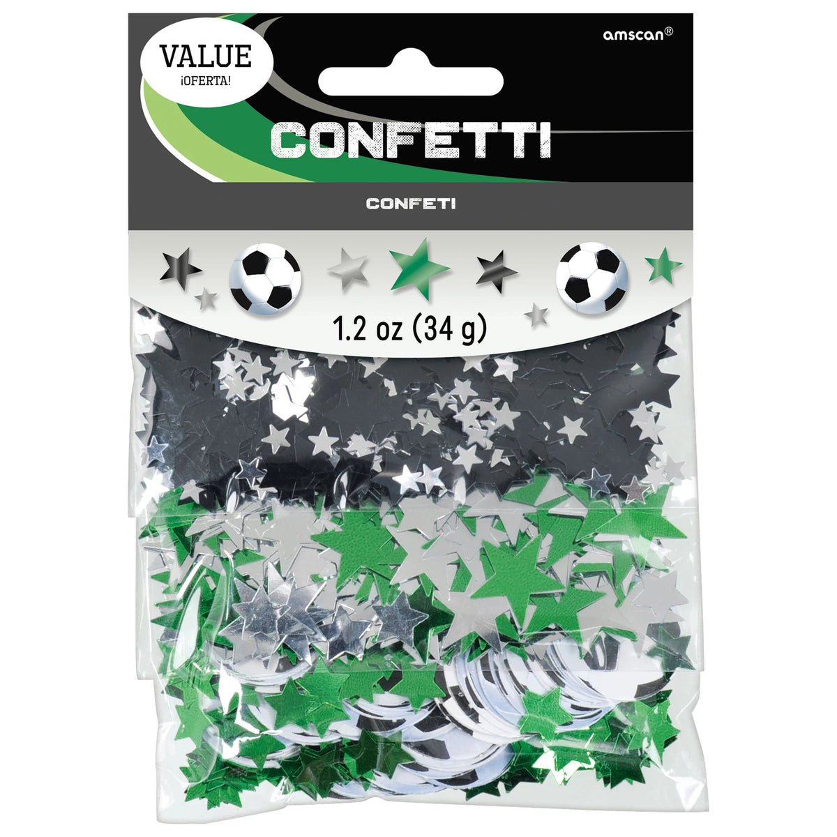 Soccer & Stars Confetti, Green/White, 1.2-oz Pack - Pack of 2
