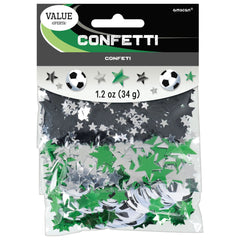 Soccer & Stars Confetti, Green/White, 1.2-oz Pack - Case of 72