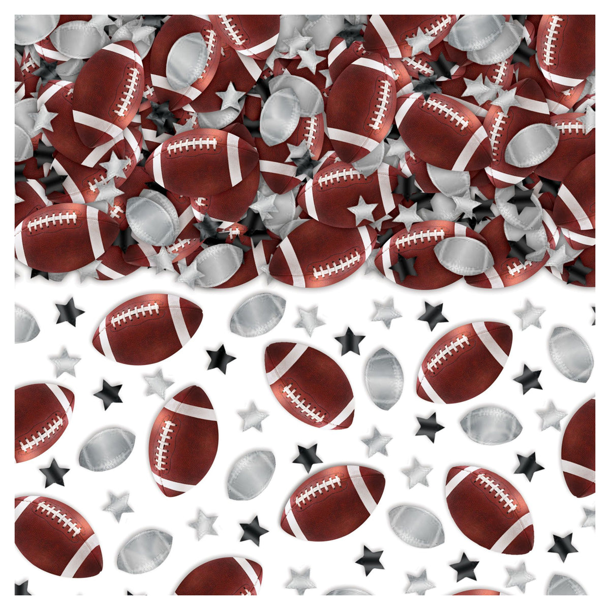 Football & Stars Confetti, Brown/Silver, 2.5-oz - Pack of 12