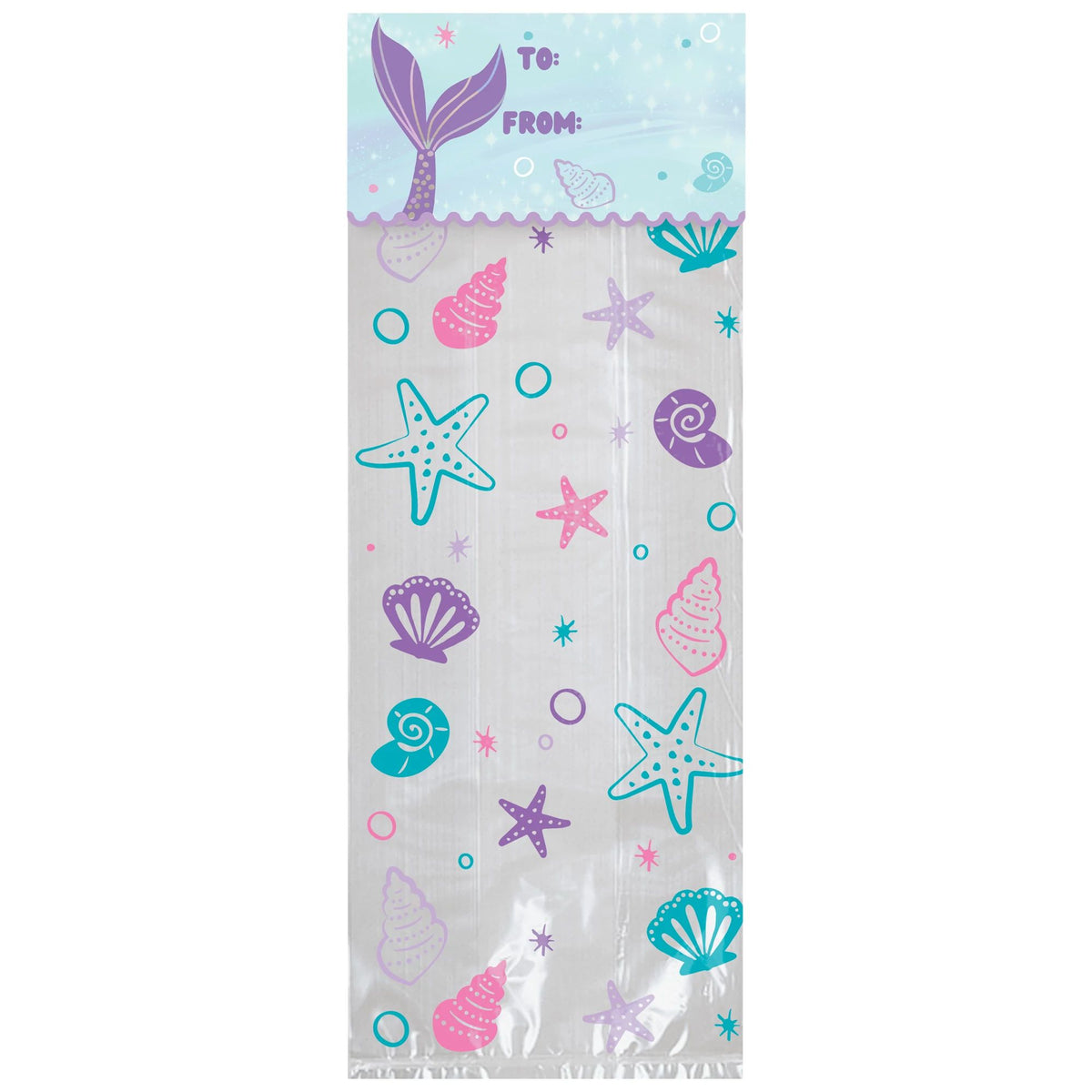 Shimmering Mermaids Cello Treat Bags, Clear/Purple/Blue, 7-inch, 8-ct - Case of 72