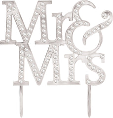 Mr & Mrs Rhinestone Cake Treat Topper, Silver, 5-in